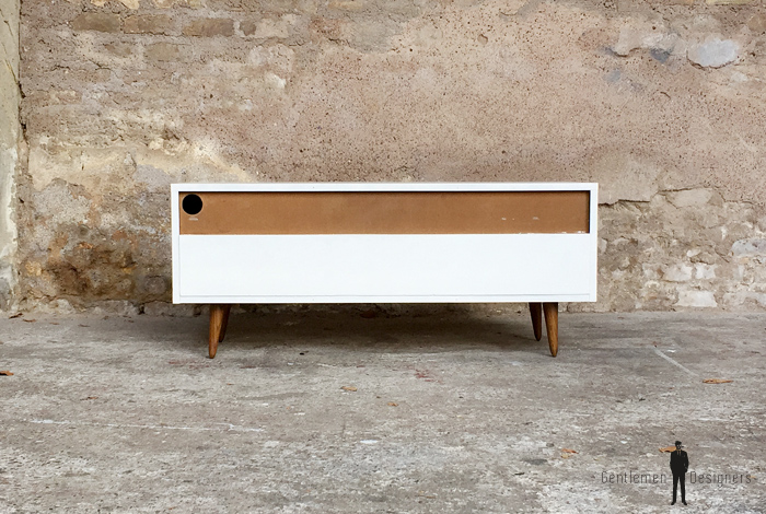 Meuble bas tv vintage scandinave teck, blanc