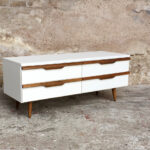 Meuble bas tv vintage scandinave teck, blanc