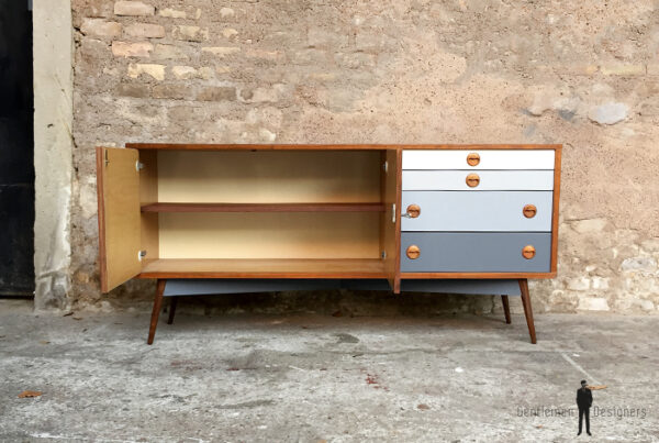 Meuble buffet enfilade vintage scandinave en teck, relooké