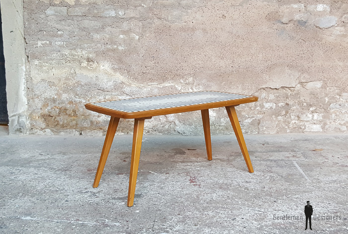 Table Basse Vintage Mosaique Et Bois Pieds Compas