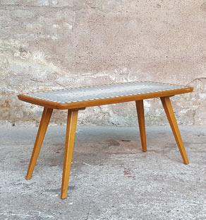 Table Basse Vintage Mosaique Et Bois Pieds Compas
