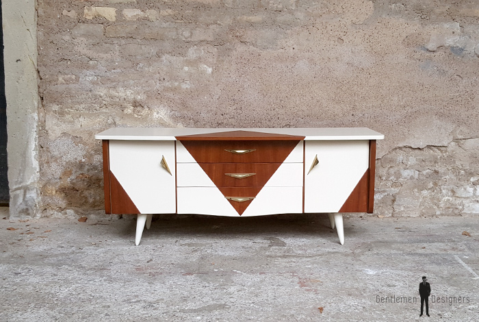 Petit meuble tv hifi, vintage scandinave motif graphique