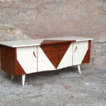 Petit meuble tv hifi, vintage scandinave motif graphique