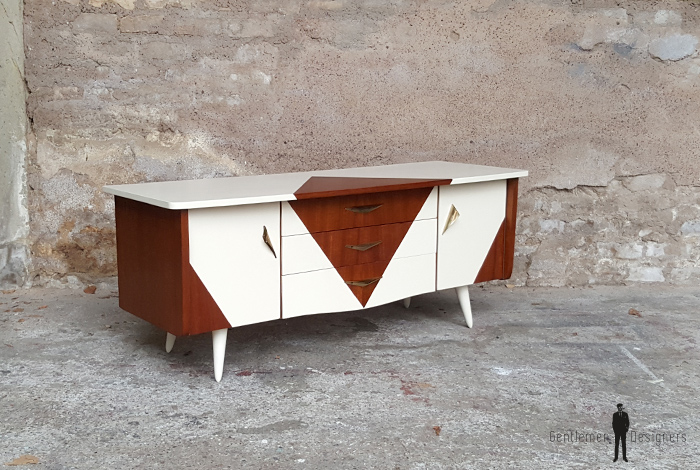 Petit meuble tv hifi, vintage scandinave motif graphique