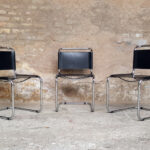 4 chaises vintage tubulaire, style Breuer, cuir noir