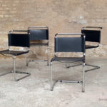 4 chaises vintage tubulaire, style Breuer, cuir noir