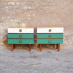 Paire de chevets vintage effet vert tacheté et bois clair gentlemen designers france lyon paris strasbourg