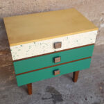 Paire de chevets vintage effet vert tacheté et bois clair gentlemen designers france lyon paris strasbourg