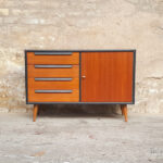Commode petit meuble scandinave en teck gris anthracite