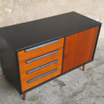 Commode petit meuble scandinave en teck gris anthracite