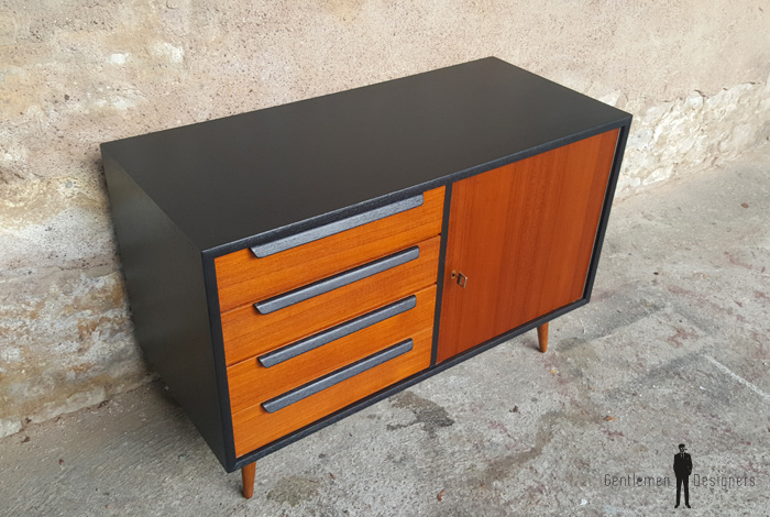 Commode petit meuble scandinave en teck gris anthracite
