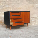 Commode petit meuble scandinave en teck gris anthracite