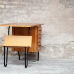 Bureau vintage en bois et métal, 3 tiroirs, Jacques Hitier