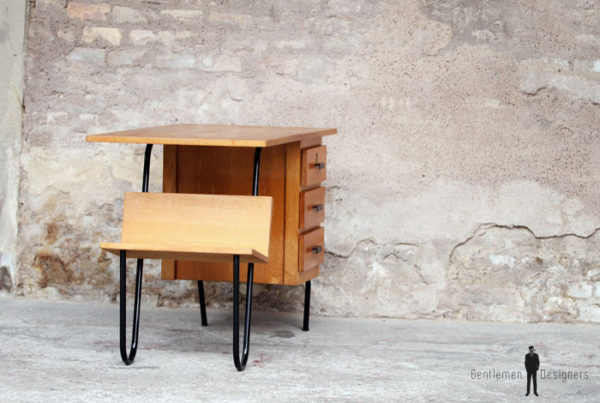 Bureau vintage en bois et métal, 3 tiroirs, Jacques Hitier
