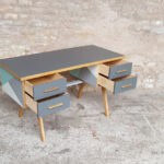 Bureau vintage graphique, gris et vert, pieds compas, bois gentlemen designers