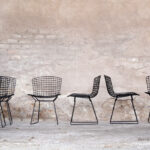 8 chaises vintage noir fil d'acier, H.Bertoia, Knoll 1952 gentlemen designers rare lot