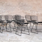 8 chaises vintage noir fil d'acier, H.Bertoia, Knoll 1952 gentlemen designers rare lot