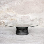 Table basse vintage en verre, Warren Platner, Knoll, 1960 gentlemen designers metal fil acier fin transparente