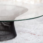 Table basse vintage en verre, Warren Platner, Knoll, 1960 gentlemen designers metal fil acier fin transparente
