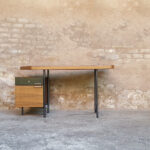 Rare bureau vintage teck, tubulaire, années 60,Georges Frydman gentlemen designers acier tiroirs