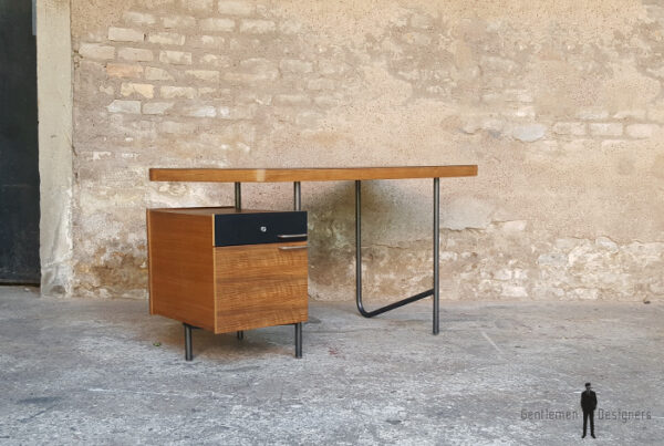 Rare bureau vintage teck, tubulaire, années 60,Georges Frydman gentlemen designers acier tiroirs