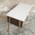 Bureau vintage 2 tiroirs, brun, chocolat, pieds compas gentlemen designers