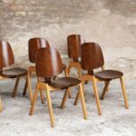 Rare lot de chaises vintage en bois signées Thonet gentlemen designers