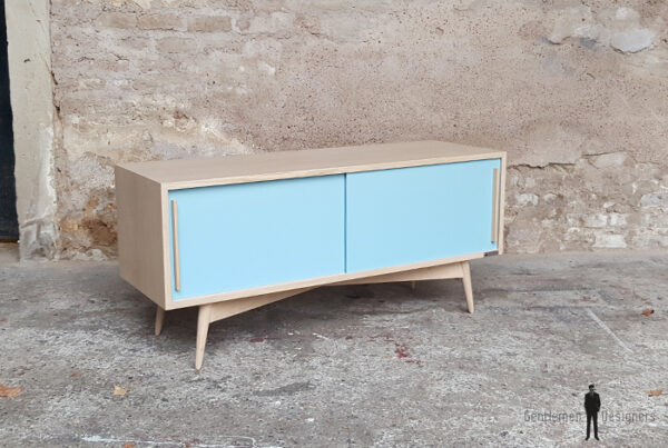 ENFILADE SCANDINAVE TV BAS, chene clair, bleu - France - scandinave