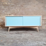 ENFILADE SCANDINAVE TV BAS, chene clair, bleu - France - scandinave