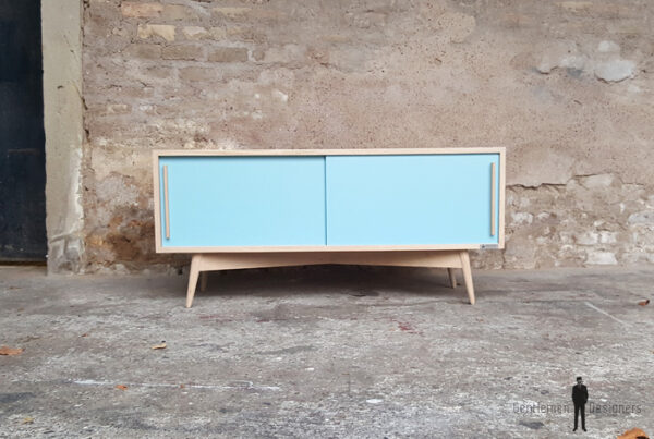 ENFILADE SCANDINAVE TV BAS, chene clair, bleu - France - scandinave