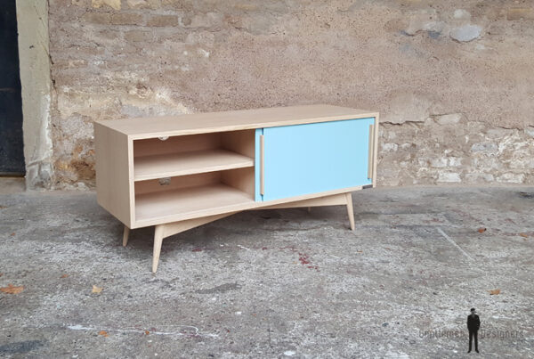 ENFILADE SCANDINAVE TV BAS, chene clair, bleu - France - scandinave