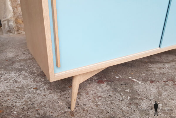 ENFILADE SCANDINAVE TV BAS, chene clair, bleu - France - scandinave