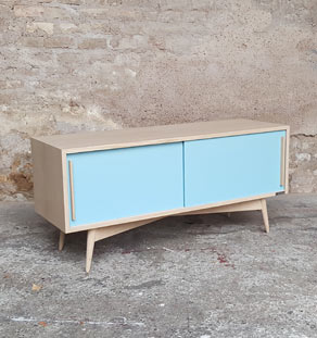 ENFILADE SCANDINAVE TV BAS, chene clair, bleu - France - scandinave