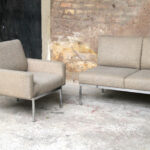 Ensemble canapé et fauteuils vintage scandinave en tissu, esprit Knoll