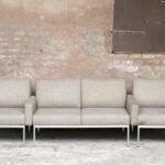 Ensemble canapé et fauteuils vintage scandinave en tissu, esprit Knoll