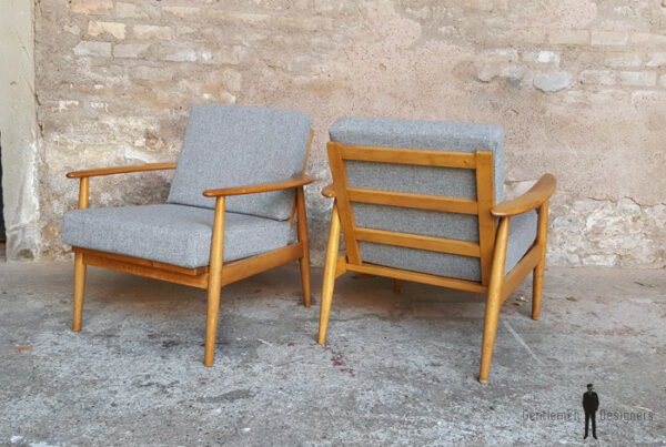 GENTLEMEN DESIGNERS // Paire de fauteuils scandinave vintage, tissu Kvadrat, rénovés