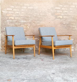 GENTLEMEN DESIGNERS // Paire de fauteuils scandinave vintage, tissu Kvadrat, rénovés