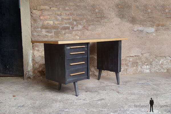 Bureau vintage style industriel, gris anthracite, tiroirs Gentlemen Designers