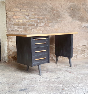 Bureau vintage style industriel, gris anthracite, tiroirs Gentlemen Designers