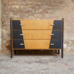 GENTLEMEN DESIGNERS Commode vintage bois 3 tiroirs, graphique noir, design 50