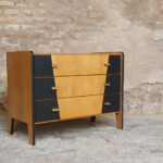 GENTLEMEN DESIGNERS Commode vintage bois 3 tiroirs, graphique noir, design 50
