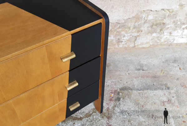 GENTLEMEN DESIGNERS Commode vintage bois 3 tiroirs, graphique noir, design 50