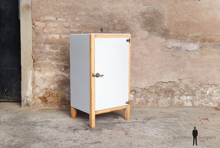 Ancien Frigo Detourne En Petit Meuble Bois Et Gris Clair