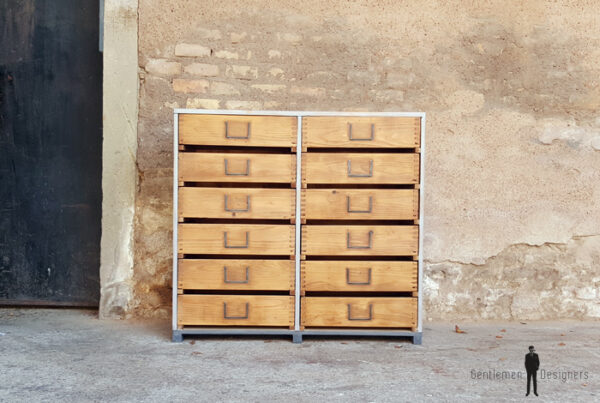 Meuble de métier en bois, 12 tiroirs, style industriel