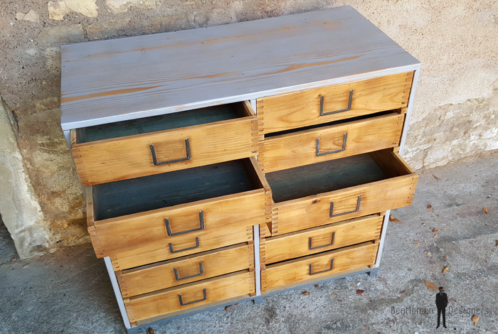 Meuble de métier en bois, 12 tiroirs, style industriel