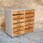 Meuble de métier en bois, 12 tiroirs, style industriel