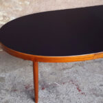 Table ovale à rallonges scandinave en teck, Ostergaard, plateau noir