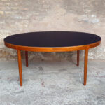 Table ovale à rallonges scandinave en teck, Ostergaard, plateau noir