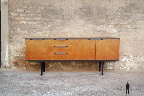 Enfilade vintage scandinave, teck, poignées noires