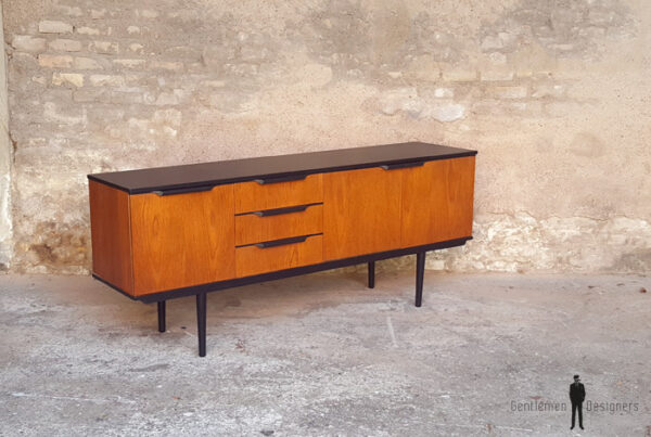 Enfilade vintage scandinave, teck, poignées noires